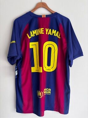 NWT FC Barcelona Lamine Yamal #10 2025-2026 1st Kit Soccer Jersey Mens Size L